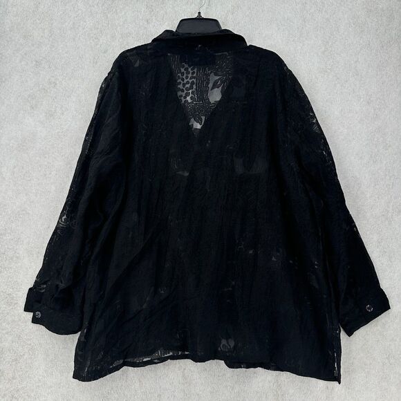 NWT SUSAN GRAVER Blouse Womens 3X Black Burnout Sheer Popover Button Top - Picture 2 of 10